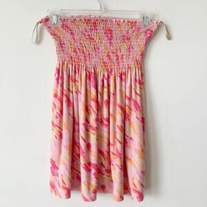 BCBGMaxazria Blouse Size M/L Strapless Pink Top Smocked Shirt Y2K Barbiecore